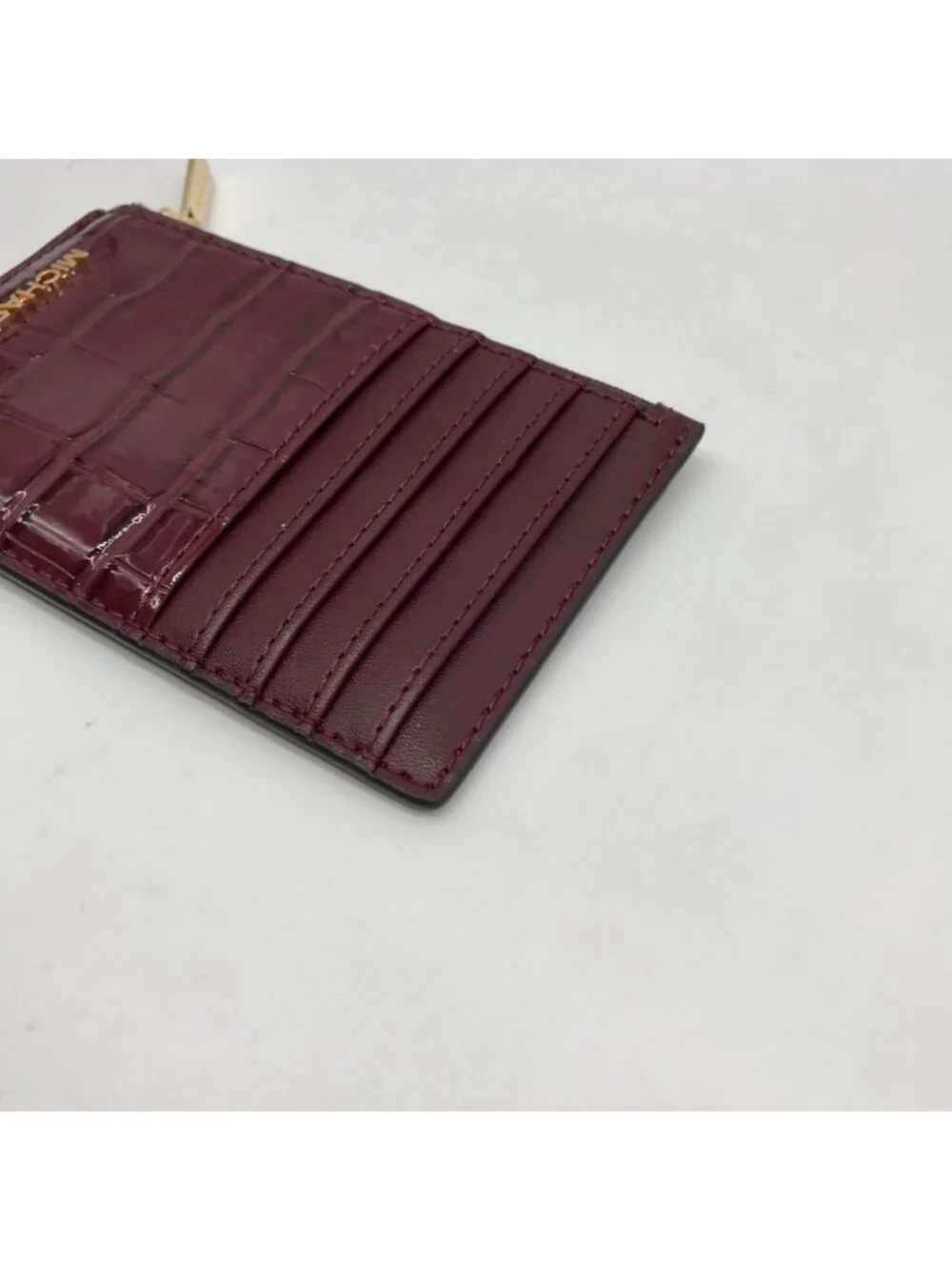 Michael Kors Oxblood Croc Embossed Leather Card Holder